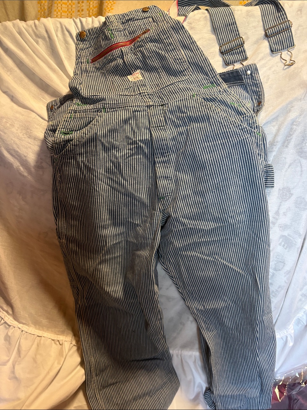 Striped Cotton Workwear Overalls Jumpsuit - Blue/White 19”waist 12”rise 22”hip